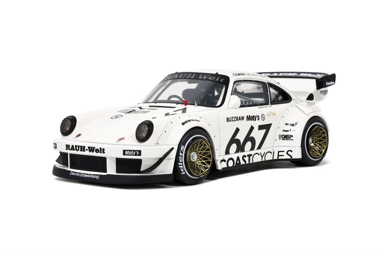 GT Spirit 1:18 Scale Resin Model - Porsche 911 (964) RWB Coast Cycles, White - GT410