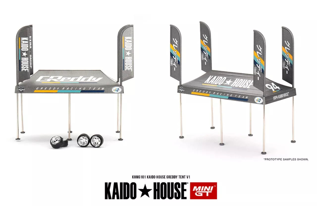 Mini GT 1:64 Kaido Greddy Tent v1 with set of rims, Grey - MGTKHMG101
