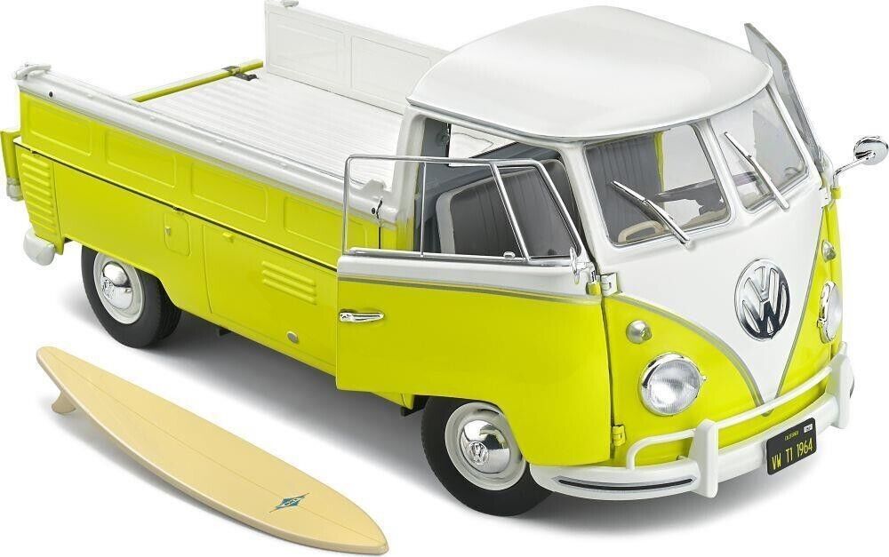 SOLIDO 1:18 Scale Diecast Model Car, Volkswagen VW T1 Pick Up 1950 Yellow/White