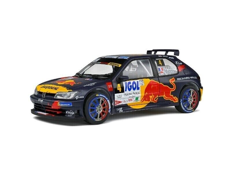SOLIDO 1:18 Scale Diecast - Peugeot 306 Maxi Rally Du Mont Blanc Red Bull S.Loeb