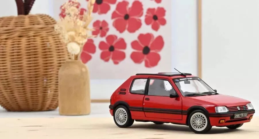 NoRev 1:18 Scale Diecast Model Car, 1991 Peugeot 205 1.9 GTi with PTS Alloy Wheels, Red - 184846