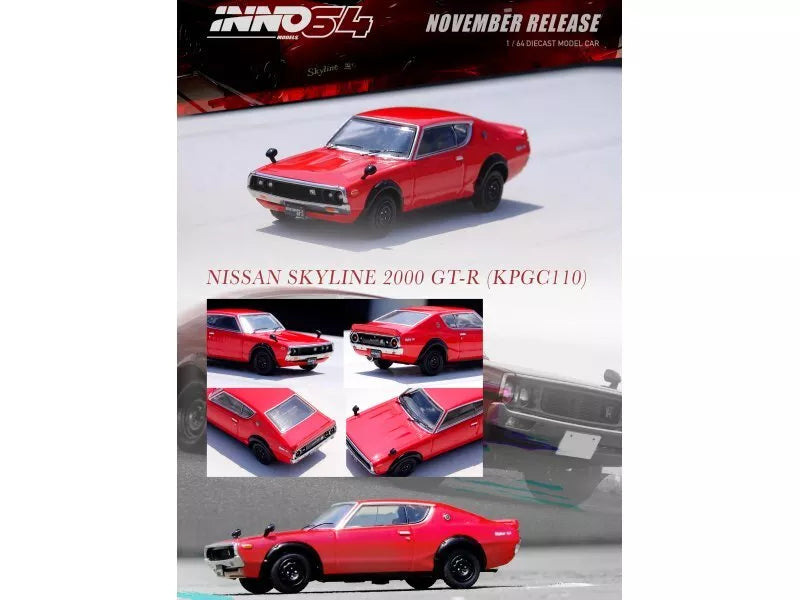 INNO64 1:64 Nissan Skyline GT-R (KPGC110), Red - IN64-KPGC110-RED