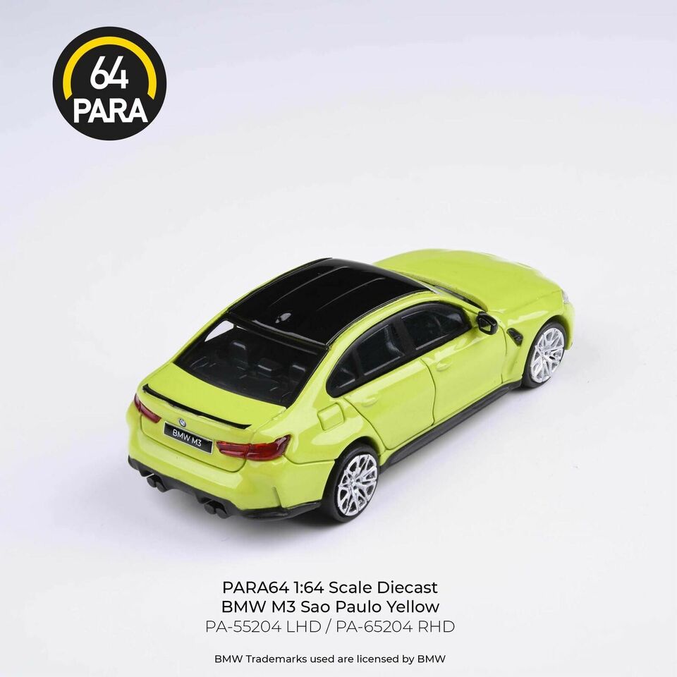 PARA64 1:64 Scale Diecast Model Car - BMW M3 G80 in Sau Paulo Yellow - RHD