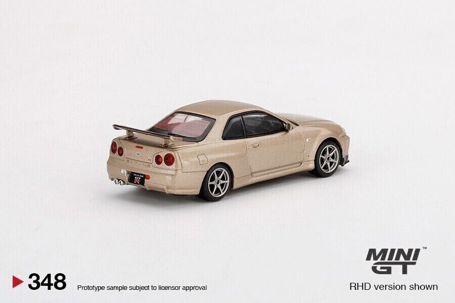 Mini GT 1:64 Diecast Car 348 Nissan Skyline GT-R (R34) -M Spec Silica Breath RHD