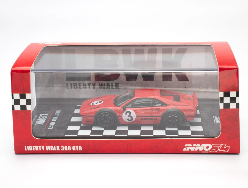 INNO64 1:64 Scale Diecast Ferrari 308 GLB #3 LBWK - Liberty Walk, Red