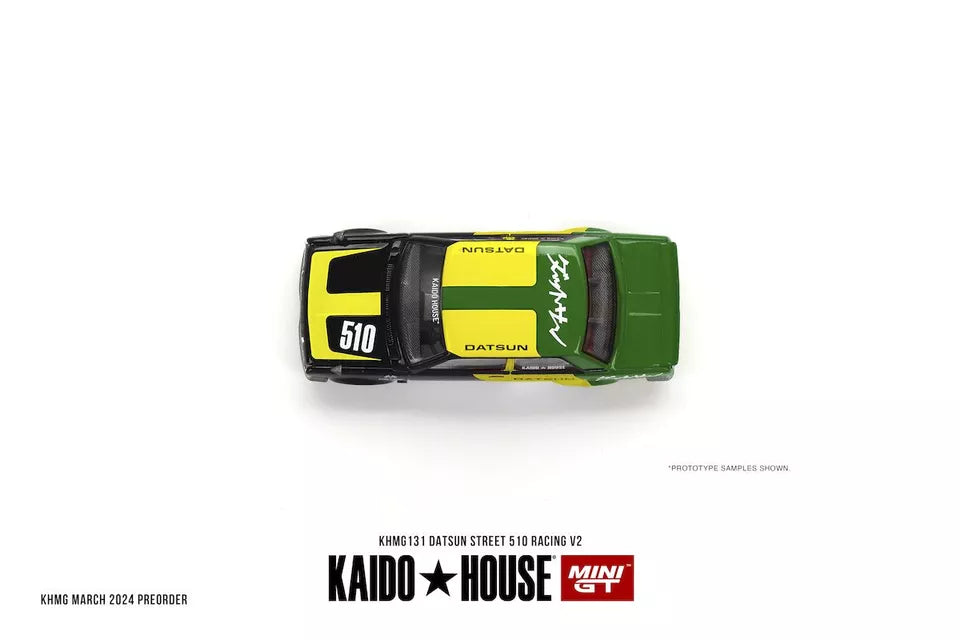 Mini GT 1:64 Scale Kaido House Datsun Street 510 Racing V2 - Black/Yellow/Green - KHMG131