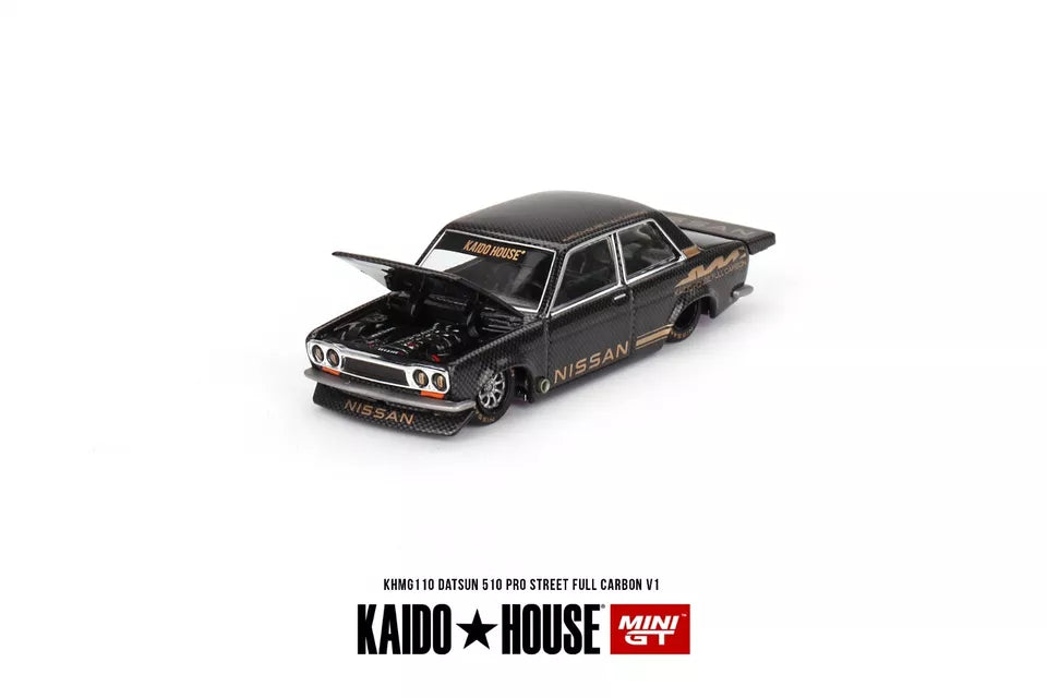Mini GT 1:64 Scale Kaido House Datsun 510 Pro Street Full Carbon V1 -Black - KHMG110