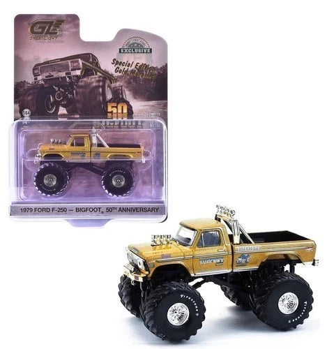 GREENLIGHT 1:64 Diecast - Bigfoot No.1 50th Anniversary Ford F-250 Monster Truck, Gold - 30552