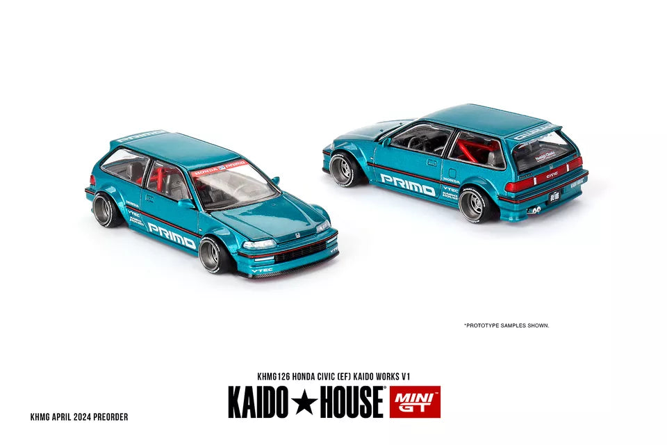 Mini GT 1:64 Kaido House 1987 HONDA CIVIC (EF) KAIDO WORKS V1, Tahitian Green - KHMG126