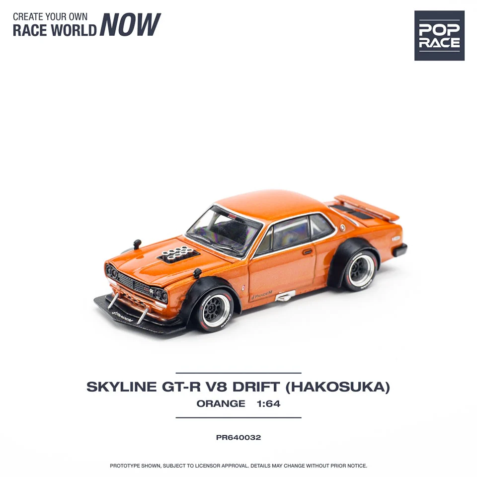Pop Race 1:64 Diecast Car Nissan Skyline GT-R V8 Drift (Hakosuka) Orange
