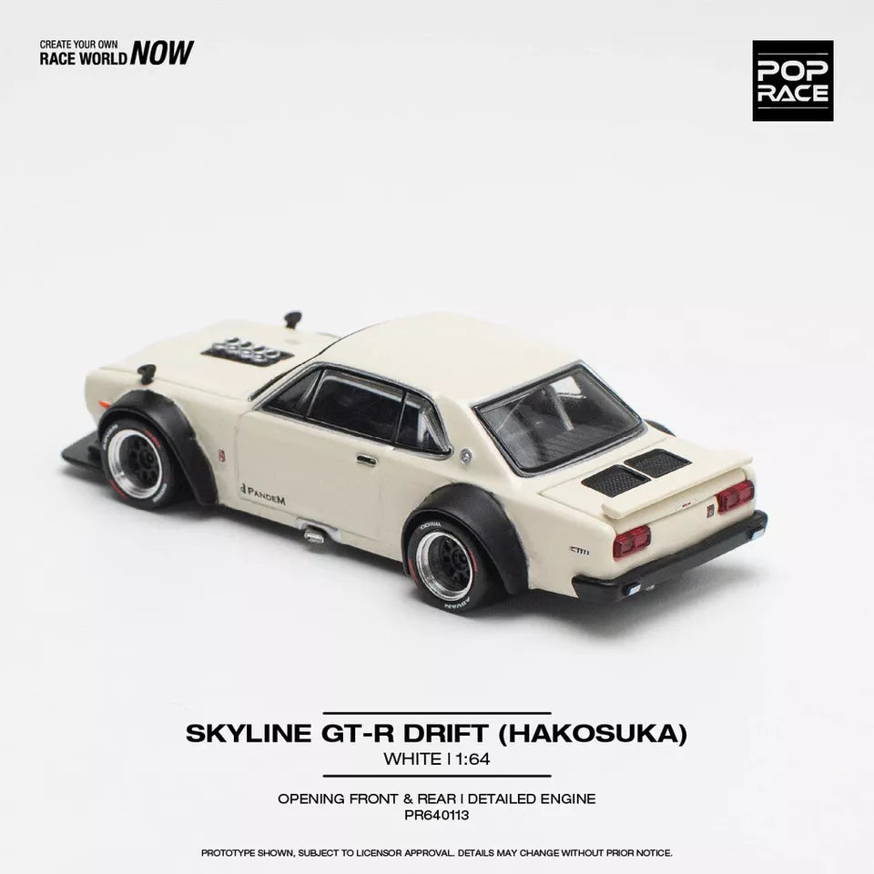 Pop Race 1:64 Diecast Car Nissan Skyline GT-R V8 Drift (Hakosuka), White - PR64-113
