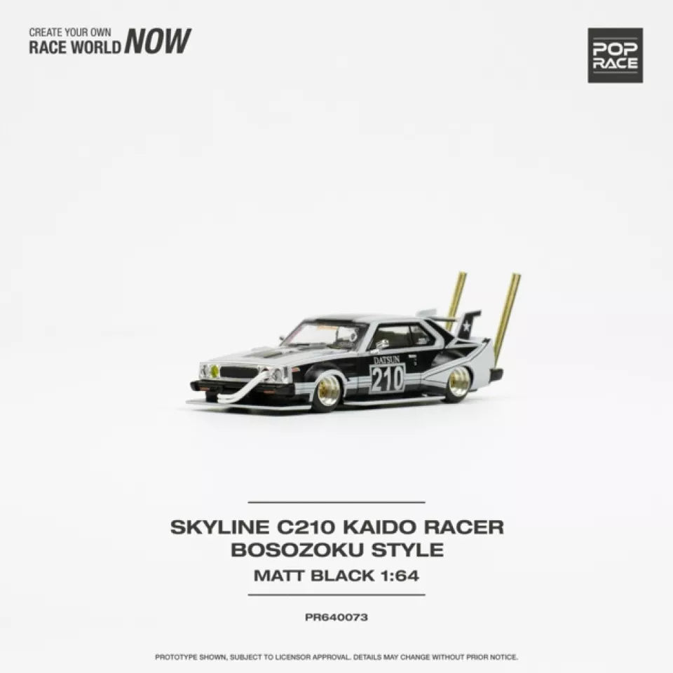 Pop Race 1:64 Diecast Nissan Skyline C210 Kaido Racer Bosozoku Style - Black