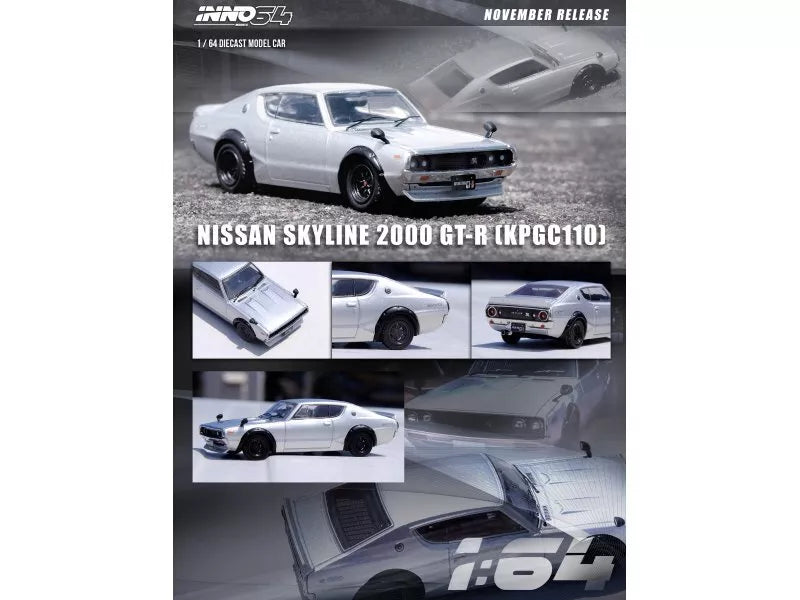 INNO64 1:64 Nissan Skyline GT-R (KPGC110), Silver - IN64-KPGC110-SIL
