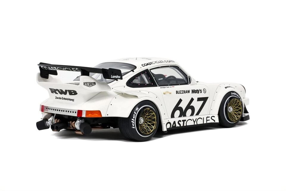 GT Spirit 1:18 Scale Resin Model - Porsche 911 (964) RWB Coast Cycles, White - GT410
