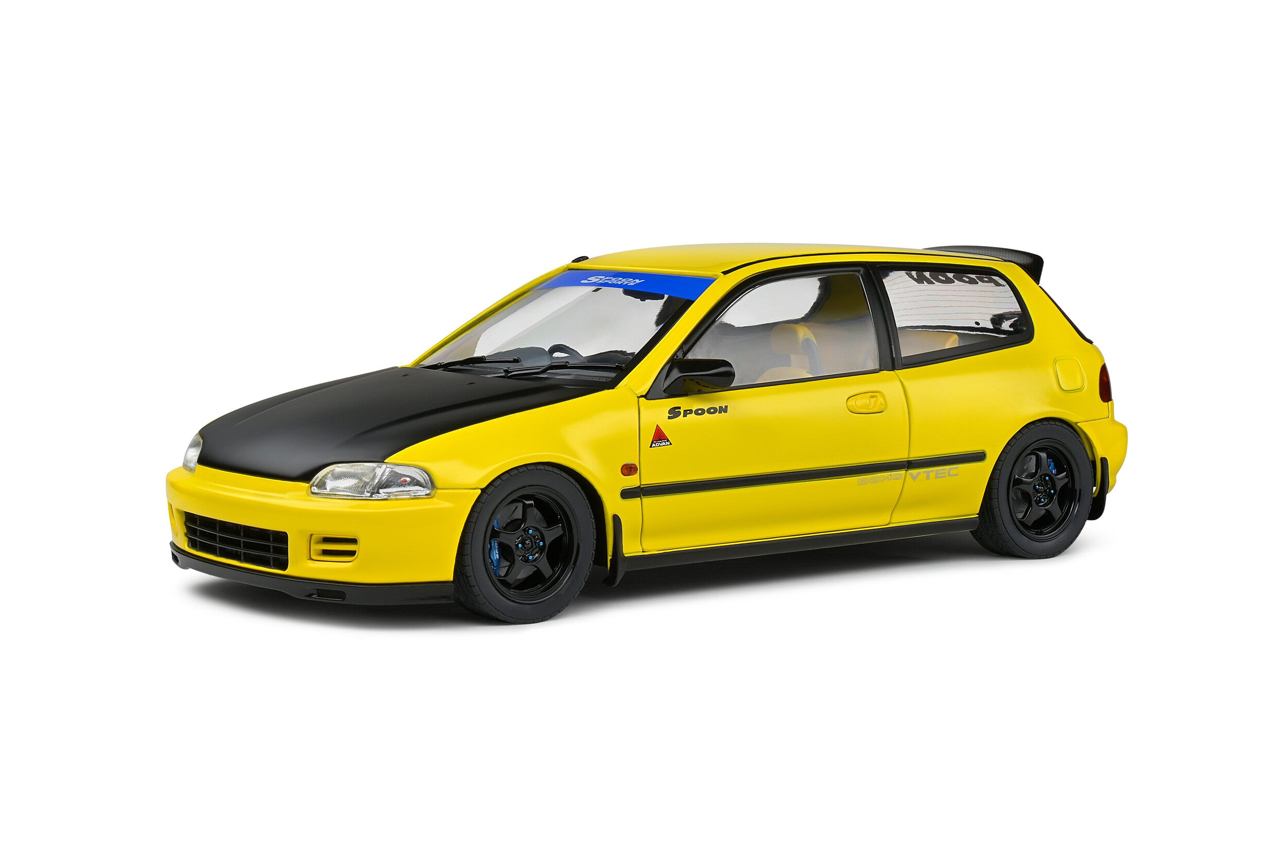 SOLIDO 1:18 Scale Diecast Model Car - 1991 Honda Civic EG6 Spoon Version in Yellow Carnival/Black - 1810402
