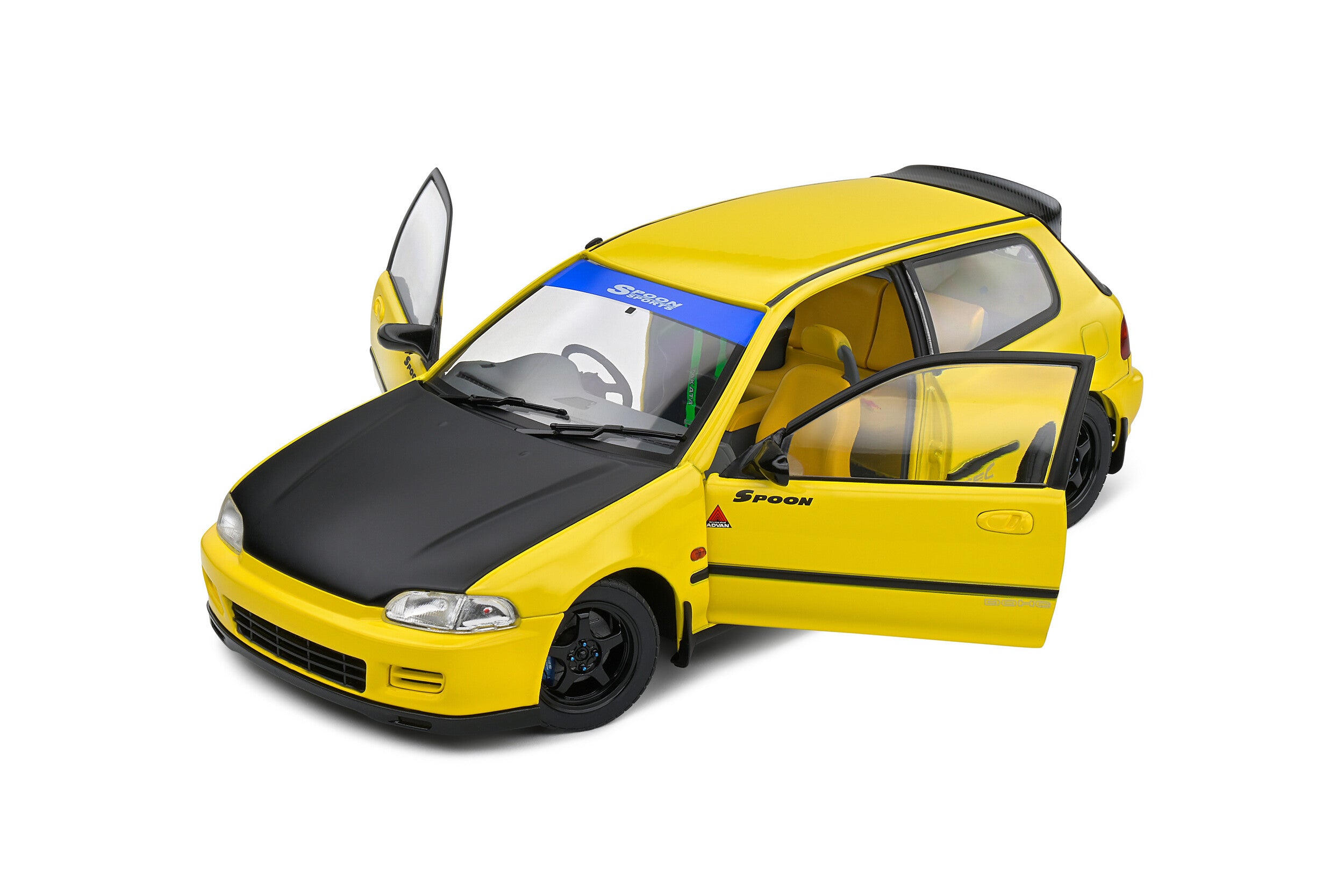 SOLIDO 1:18 Scale Diecast Model Car - 1991 Honda Civic EG6 Spoon Version in Yellow Carnival/Black - 1810402