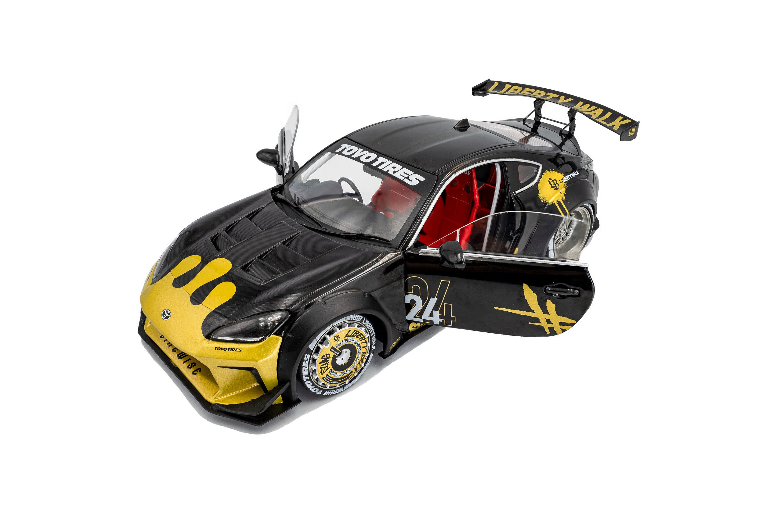 SOLIDO 1:18 Scale - 2024 Toyota GR86 Liberty Walk Body Kit, Black and Gold - S1813603