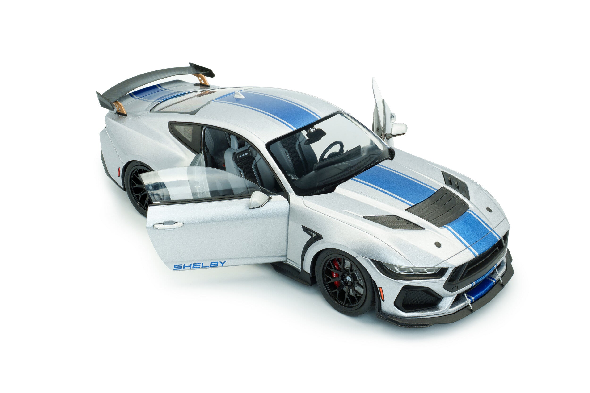SOLIDO 1:18 Scale - 2025 Ford Mustang Super Snake, Grey with Blue Stripes - S1813803