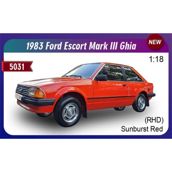 SUNSTAR 1:18 Scale - 1981 Ford Escort Mk3 Ghia in Red - RHD UK EXCLUSIVE, 360 pcs - 5031R