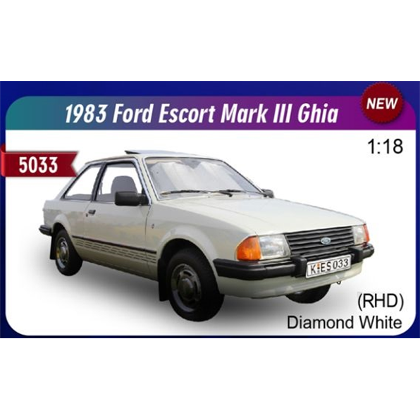 SUNSTAR 1:18 Scale - 1981 Ford Escort Mk3 Ghia in White - RHD UK EXCLUSIVE, 200 pcs - 5033R