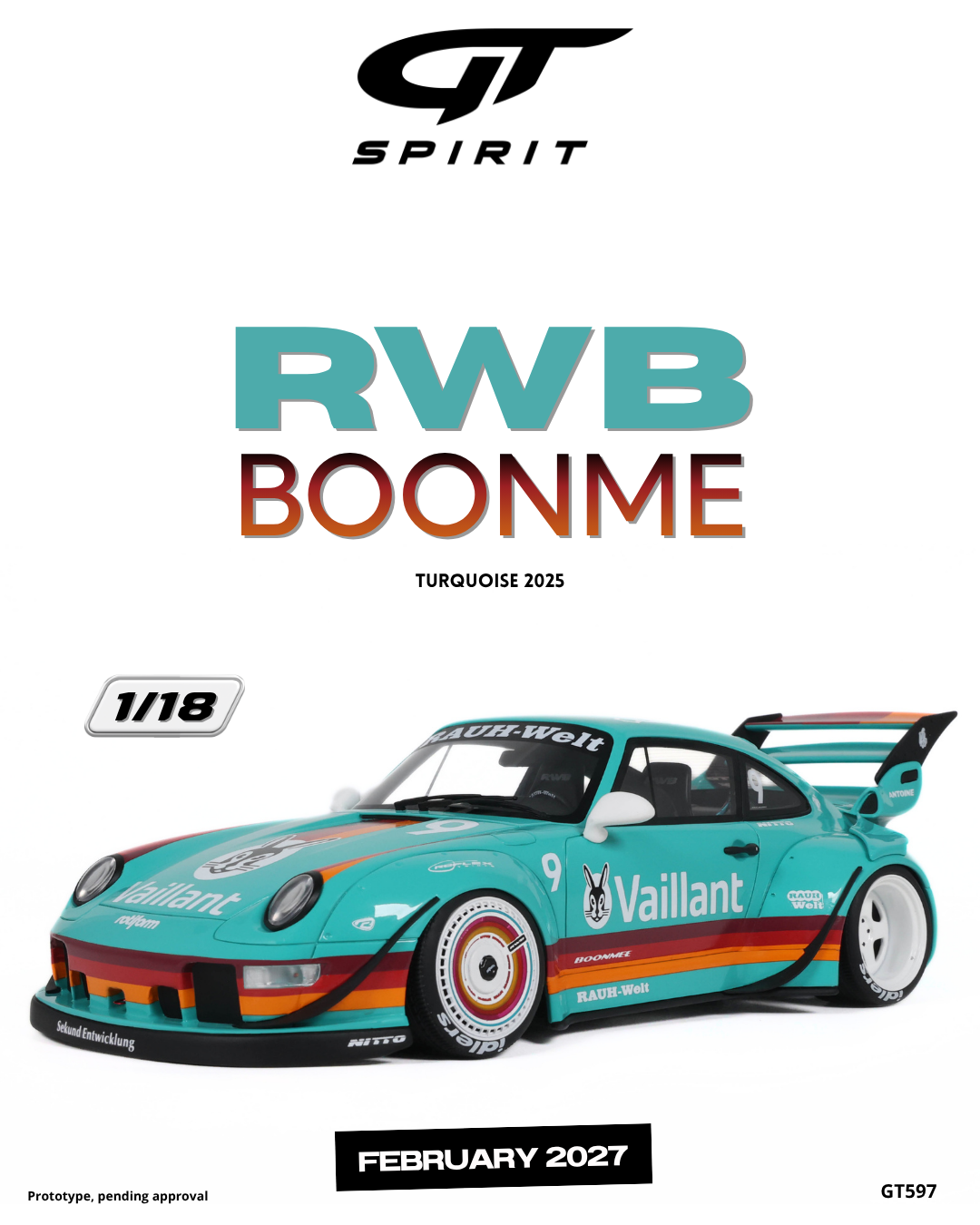 GT Spirit 1:18 Scale Resin, 2025 PORSCHE 911 RWB BOONME, TURQUOISE - GT597
