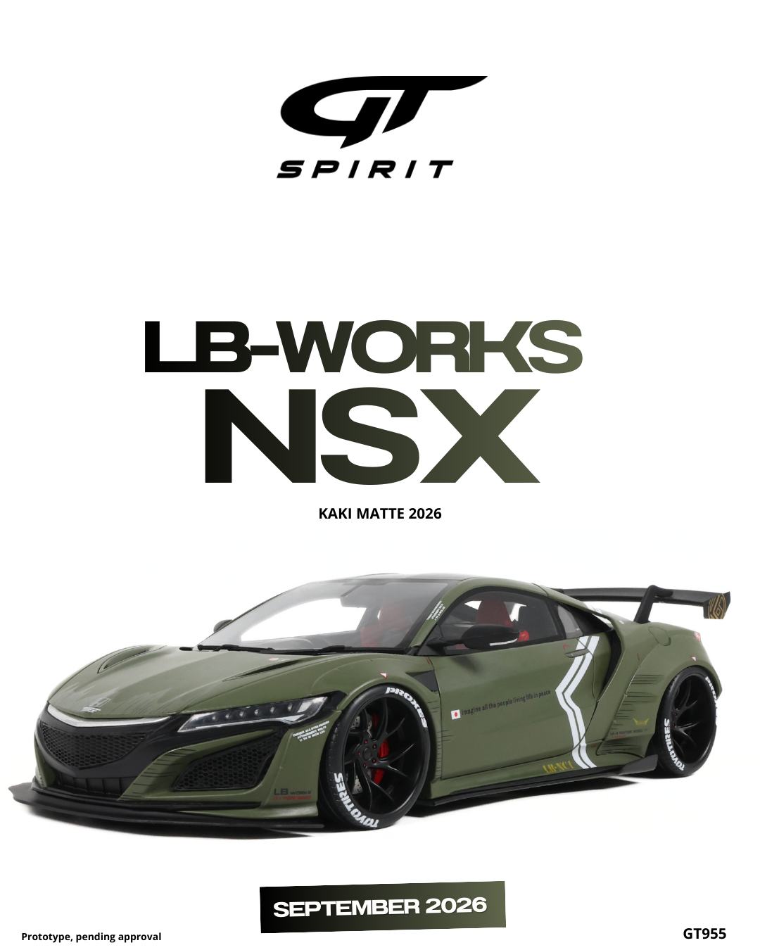 GT Spirit 1:18 Scale Resin, 2026 Honda LB-WORKS NSX, KAKI MATTE - GT955