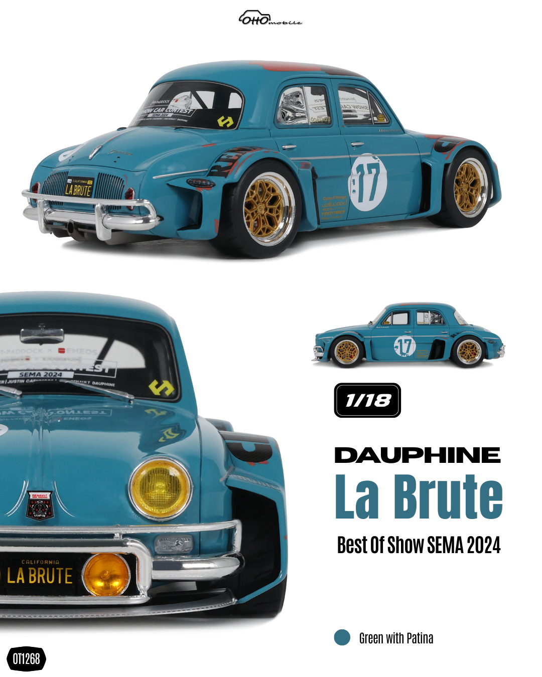 OTTO 1:18 Scale Resin - 2024 Dauphine La Brute - Green with Patina - Best Of Show SEMA 2024 FORTANA RED / REFLEX SILVER 2021 - OT1268