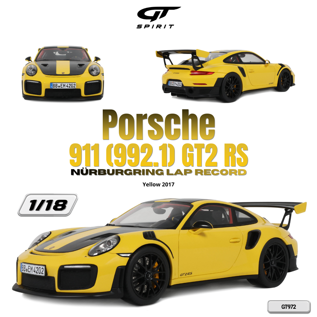 GT Spirit 1:18 Scale Resin, 2017 Porsche 911 (992.1) GT2 RS, Yellow - GT972
