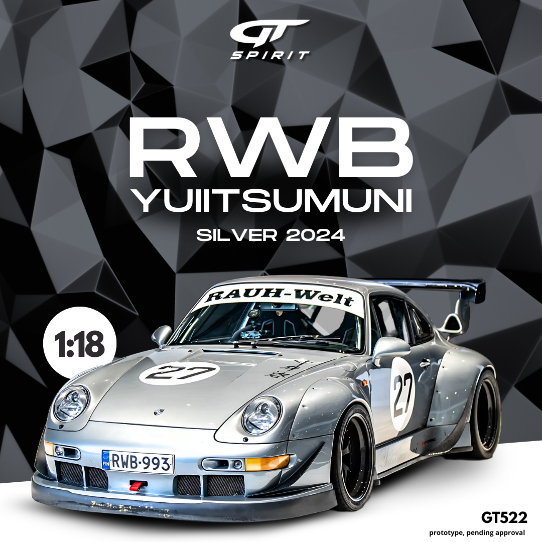 GT Spirit 1:18 Scale Resin, 2024 Porsche 911 RWB Yuiitsumuni - Silver - GT522
