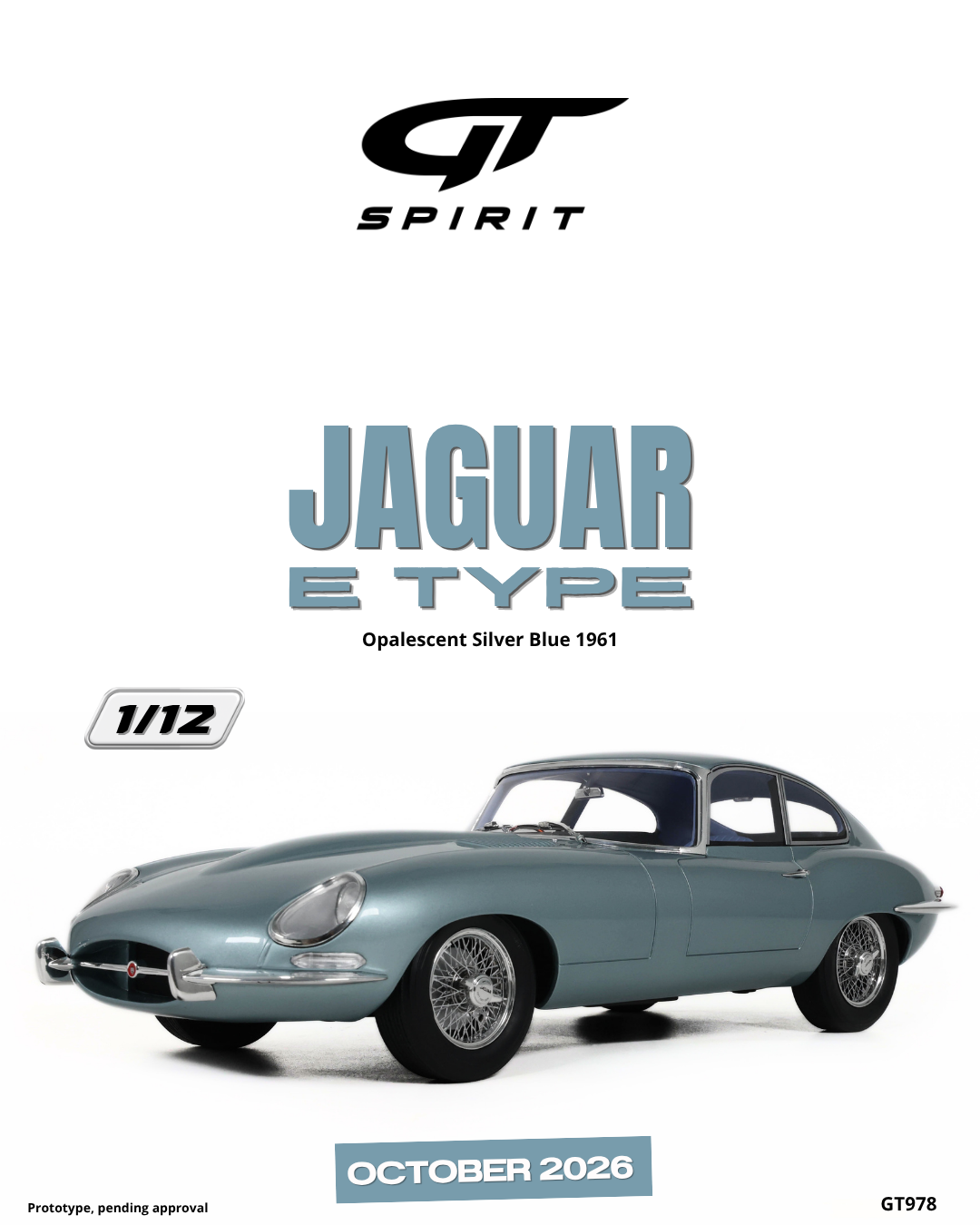 GT Spirit 1:12 Scale Resin, 1961 JAGUAR E TYPE, OPALESCENT SILVER BLUE - GT978