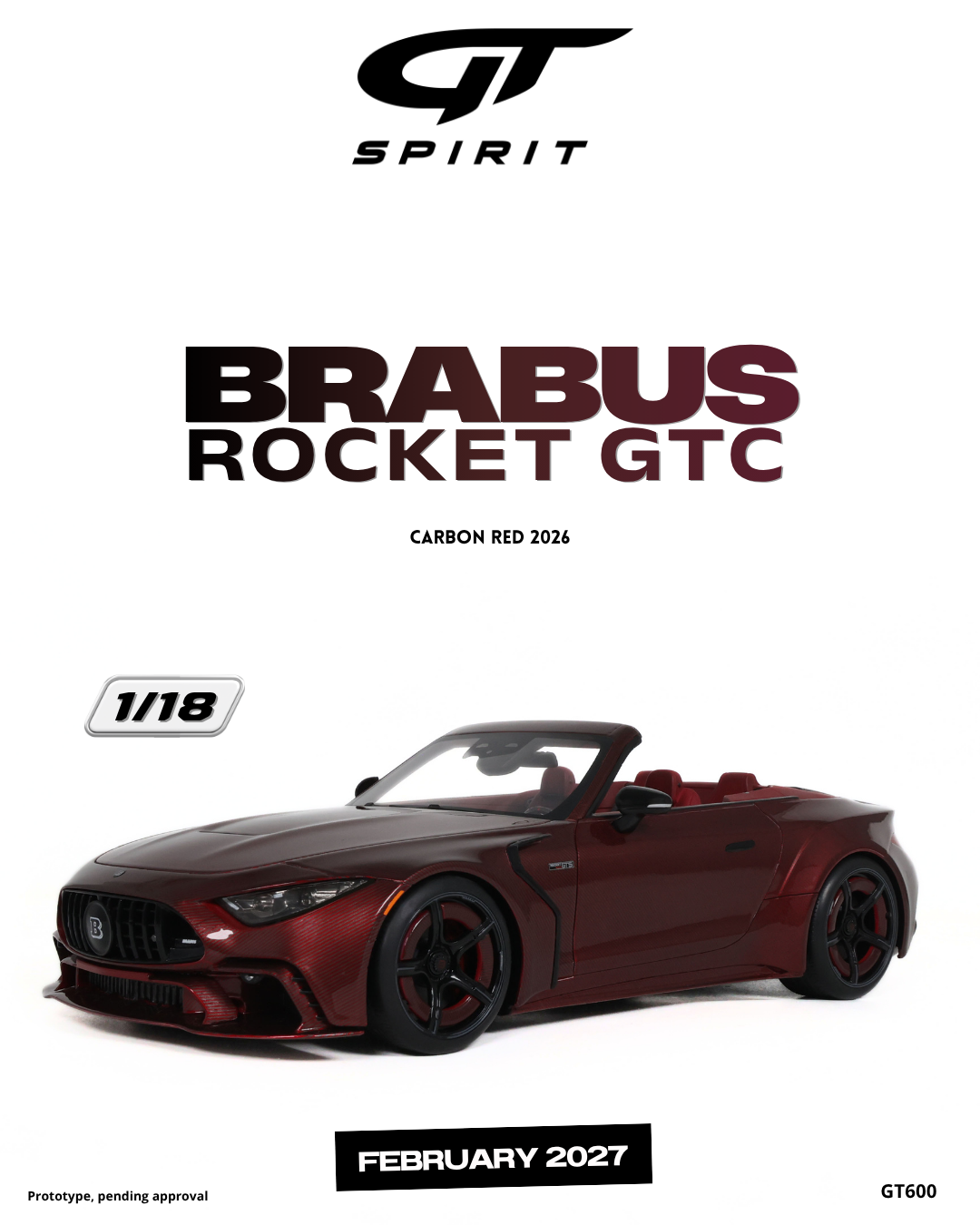 GT Spirit 1:18 Scale Resin, 2026 BRABUS ROCKET GTC, CARBON RED - GT600