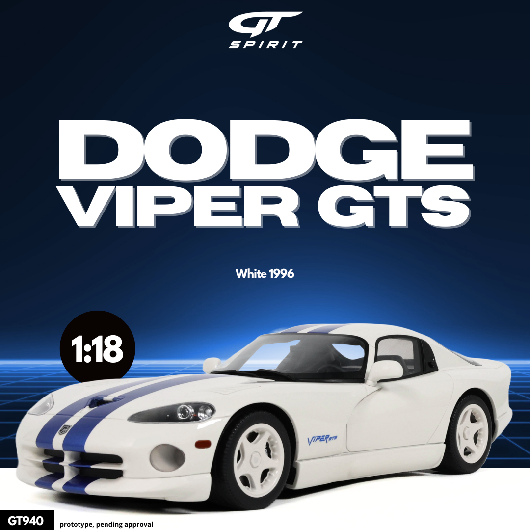 GT Spirit 1:18 Scale Resin, 1996 Dodge Viper GTS, White - GT940