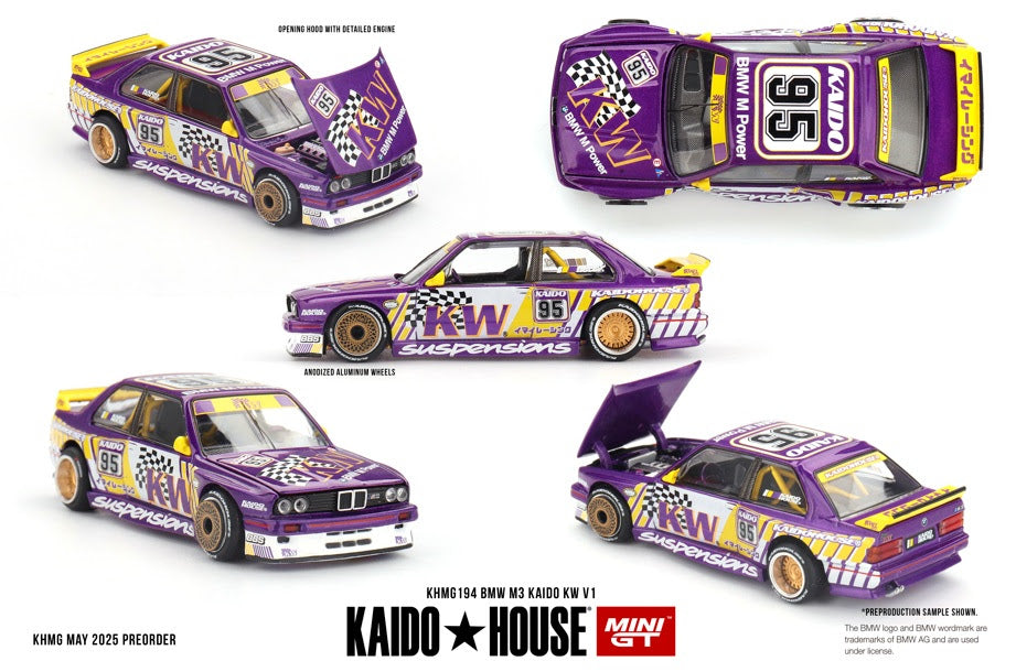 Mini GT 1:64 Kaido House - 1989 BMW M3 (E30) KAIDO KW V1, Purple - KHMG194