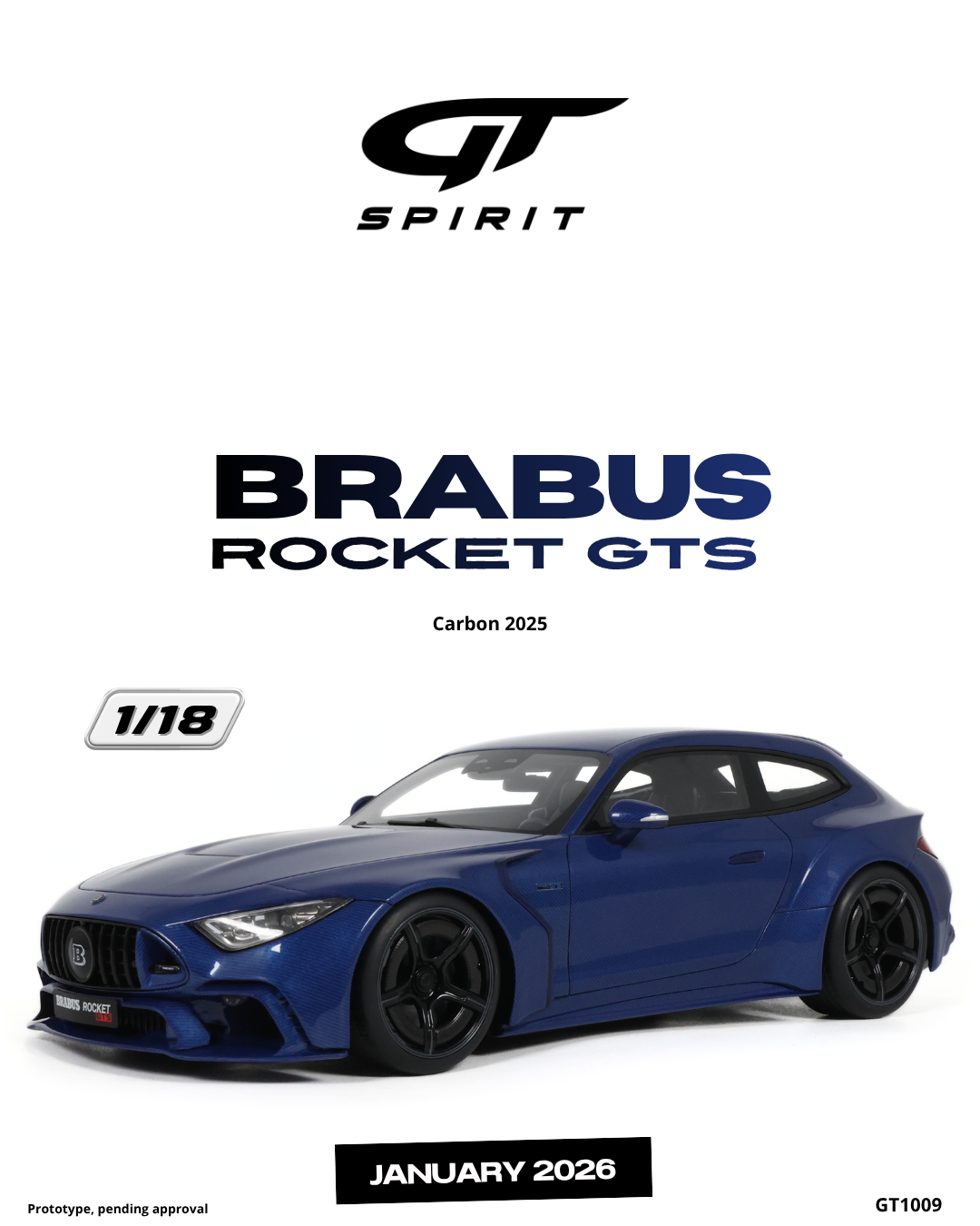 GT Spirit 1:18 Scale Resin, 2025 BRABUS ROCKET GTS, CARBON BLUE - GT1009