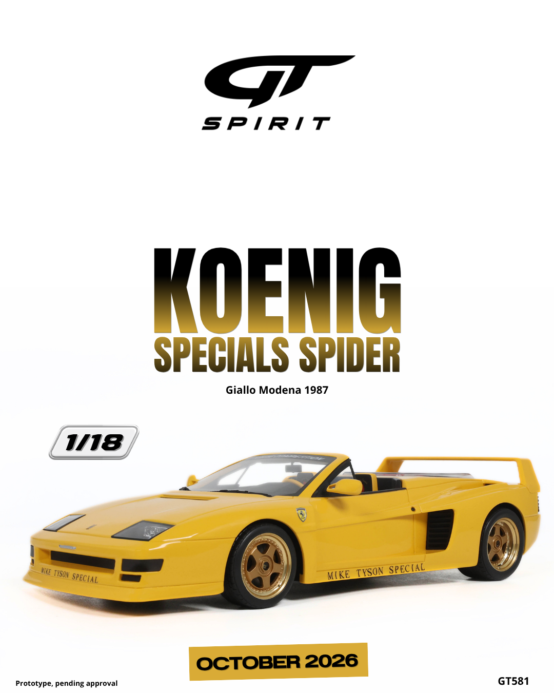 GT Spirit 1:18 Scale Resin,1987 KOENIG SPECIALS SPIDER, GIALLO MODENA Yellow - GT581
