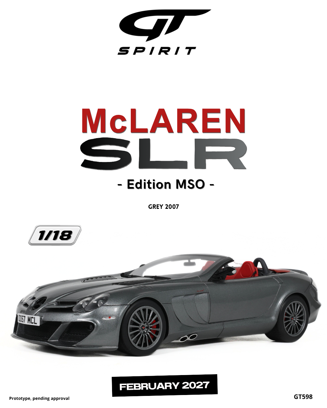 GT Spirit 1:18 Scale Resin, 2007 McLAREN SLR EDITION MSO, GREY - GT598