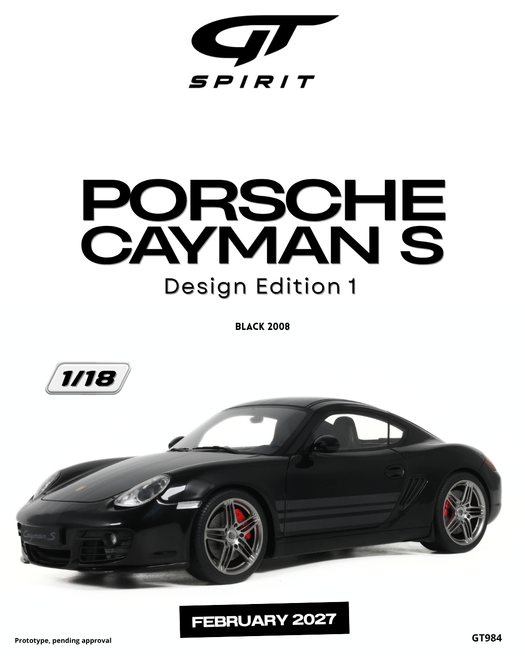 GT Spirit 1:18 Scale Resin, 2008 PORSCHE CAYMAN S DESIGN EDITION 1, BLACK - GT984