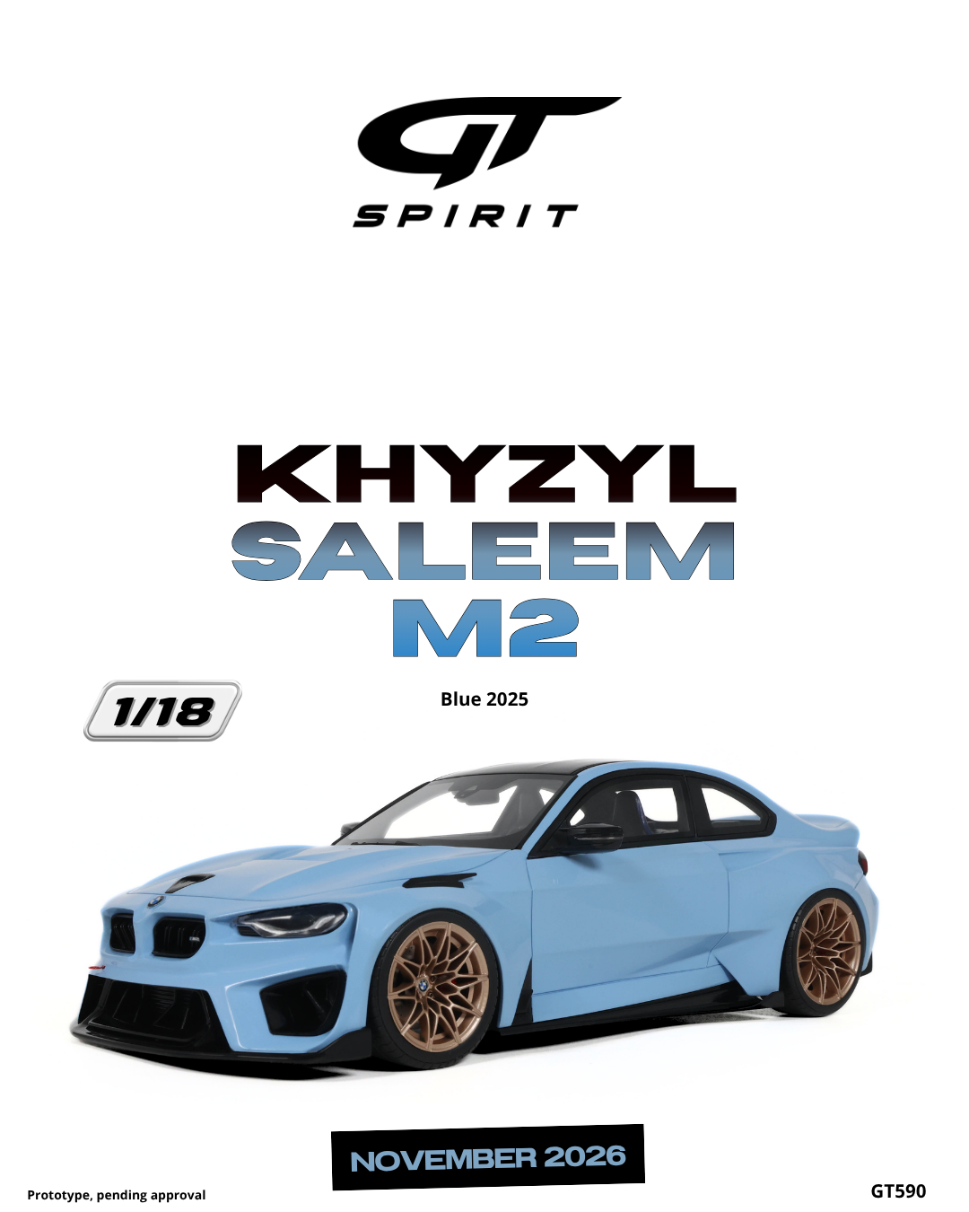 GT Spirit 1:18 Scale Resin, 2025 BMW M2 KHYZYL SALEEM, BLUE - GT590
