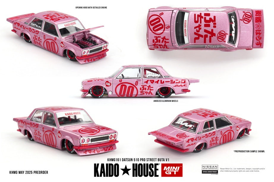Mini GT 1:64 Scale Kaido House Datsun 510 Pro Street Buta V1 - Pink - KHMG161