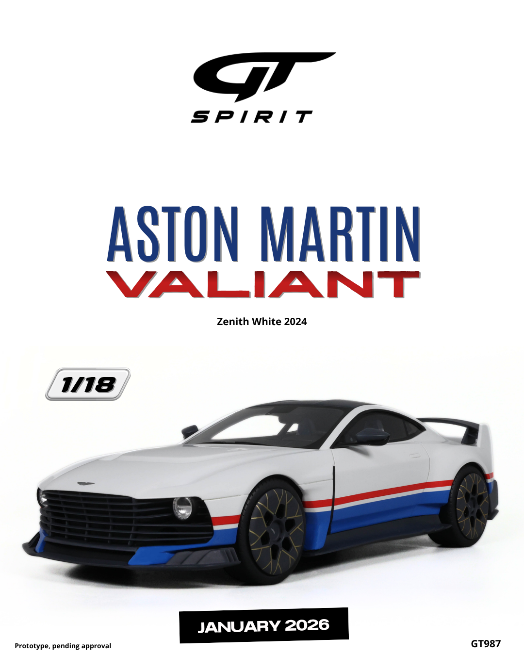 GT Spirit 1:18 Scale Resin, 2024 ASTON MARTIN VALIANT, ZENITH WHITE - GT987