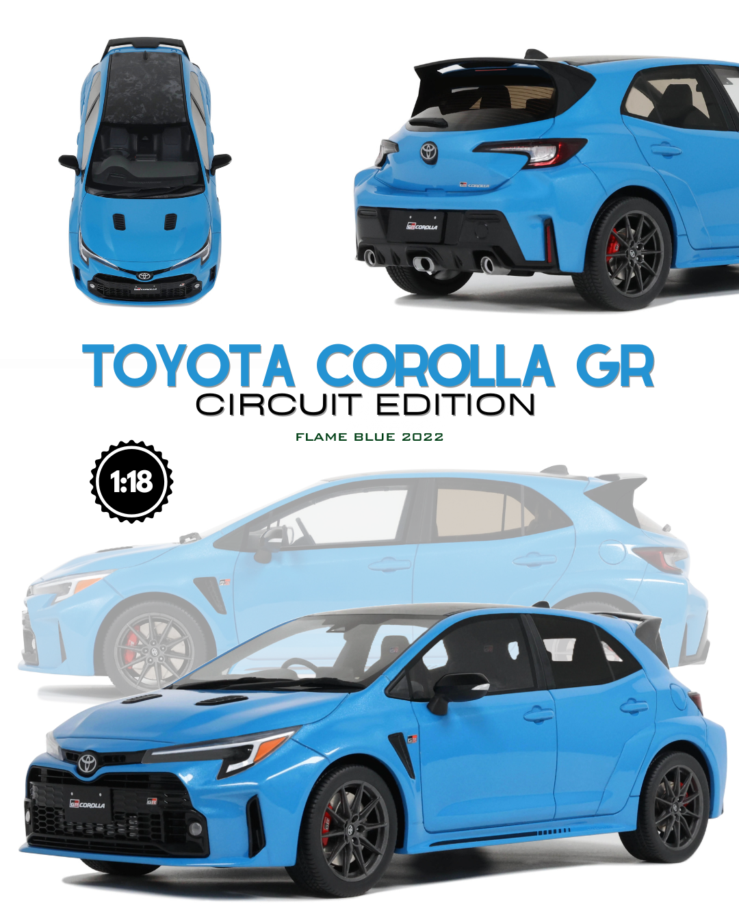 OTTO 1:18 Scale Resin - 2022 Toyota Corolla GR Circuit Edition, Flame Blue - OT1169