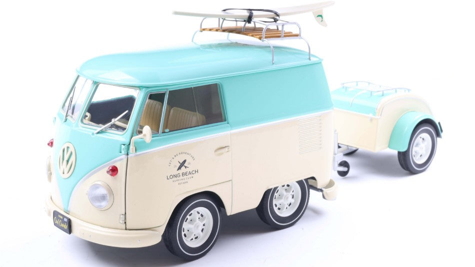 SOLIDO 1:18 Scale - 2024 Volkswagen VW Cool Combi Long Beach, Mint Green and White - S1810905