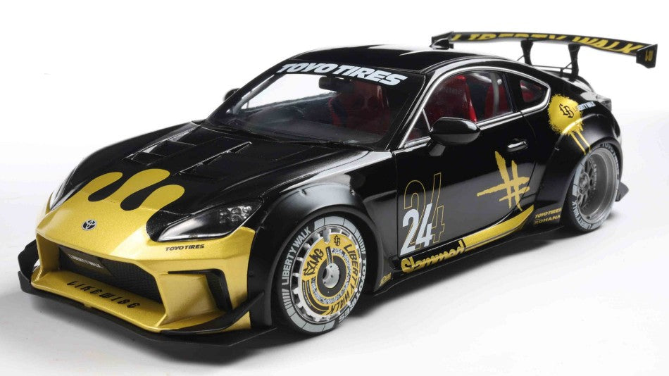 SOLIDO 1:18 Scale - 2024 Toyota GR86 Liberty Walk Body Kit, Black and Gold - S1813603