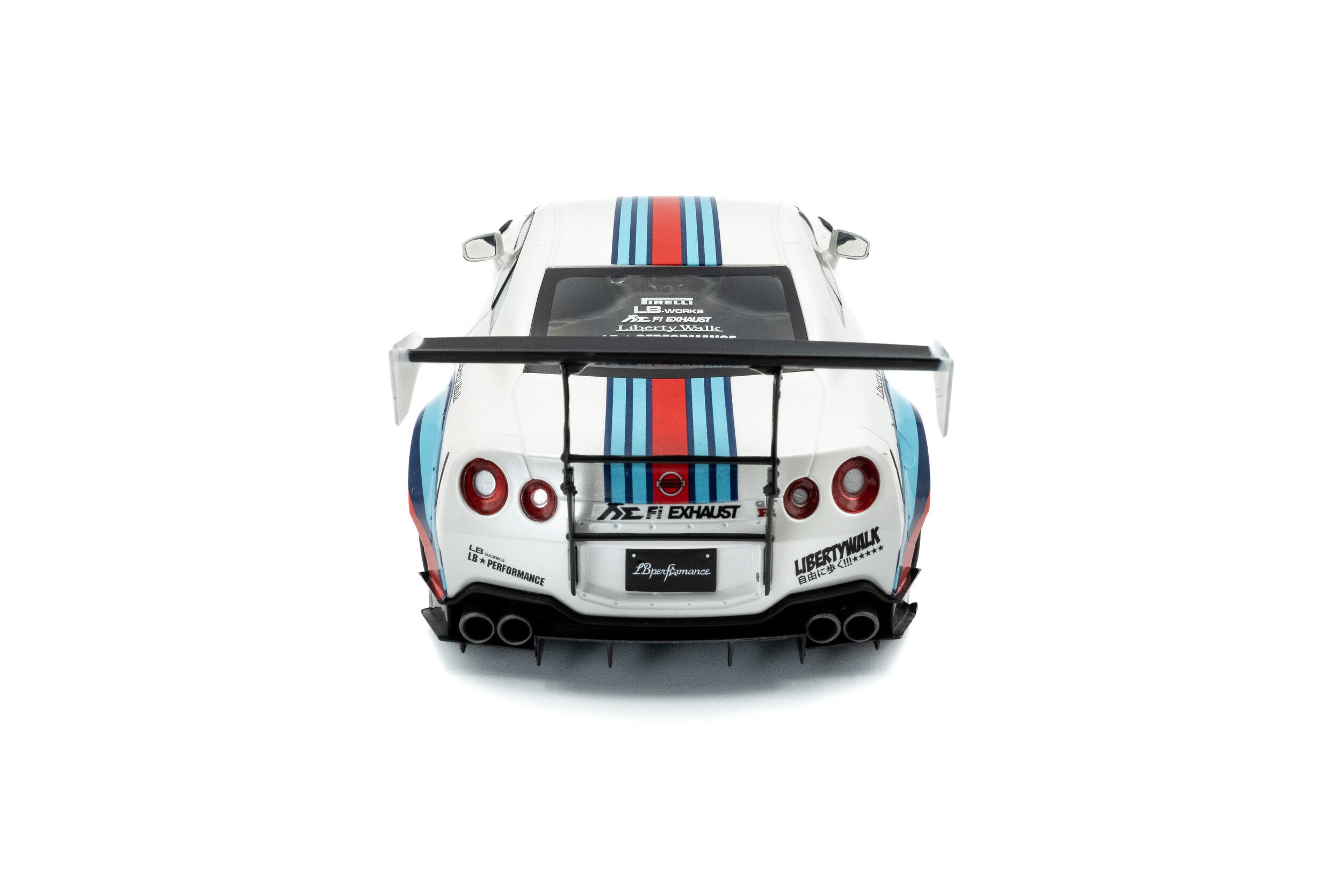 SOLIDO 1:18 Scale - 2024 Nissan GT-R (R35) W/ Liberty Walk Body Kit 2.0 M , White/Blue - S1805819