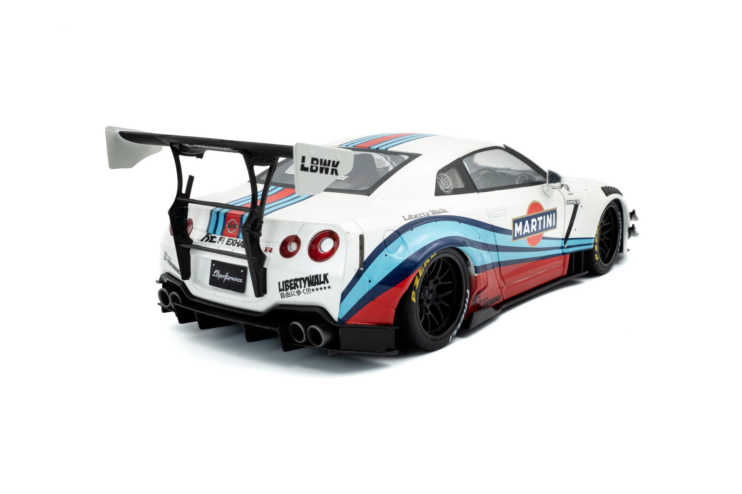 SOLIDO 1:18 Scale - 2024 Nissan GT-R (R35) W/ Liberty Walk Body Kit 2.0 M , White/Blue - S1805819