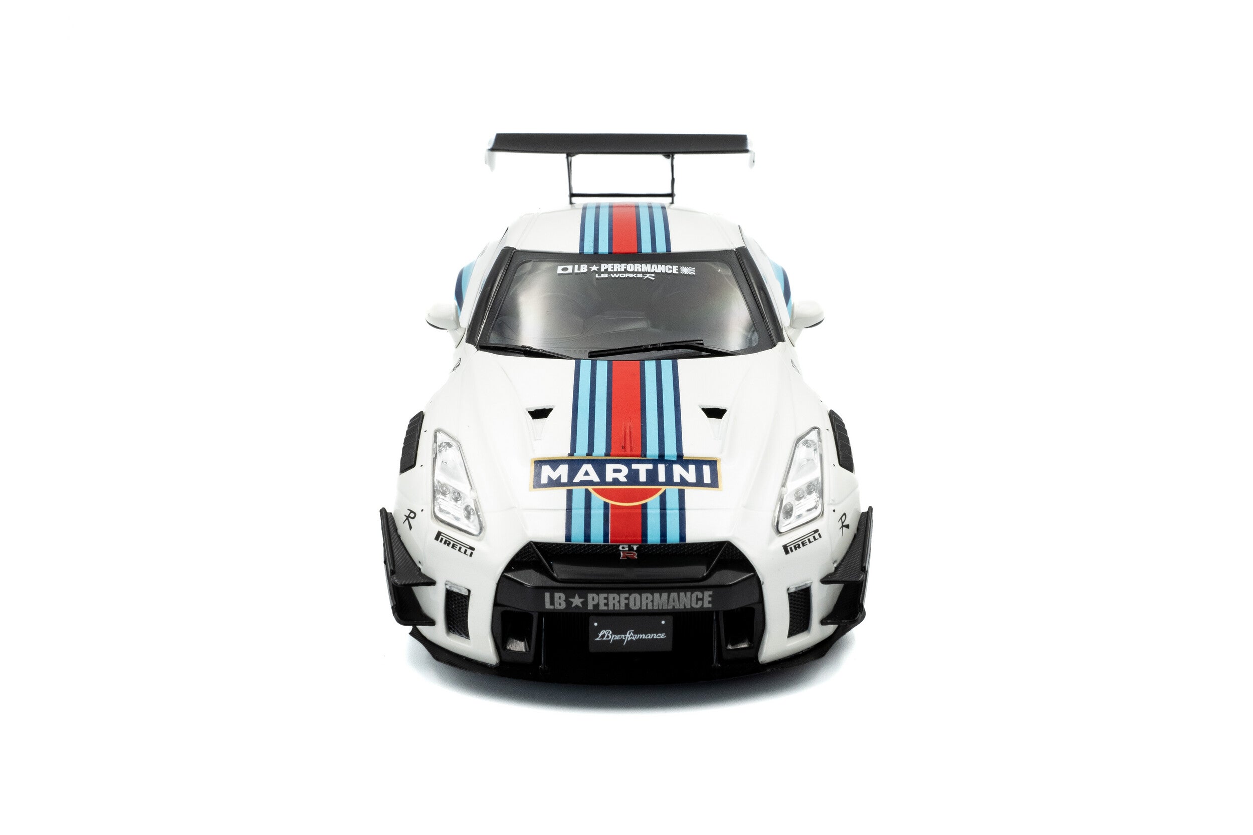 SOLIDO 1:18 Scale - 2024 Nissan GT-R (R35) W/ Liberty Walk Body Kit 2.0 M , White/Blue - S1805819