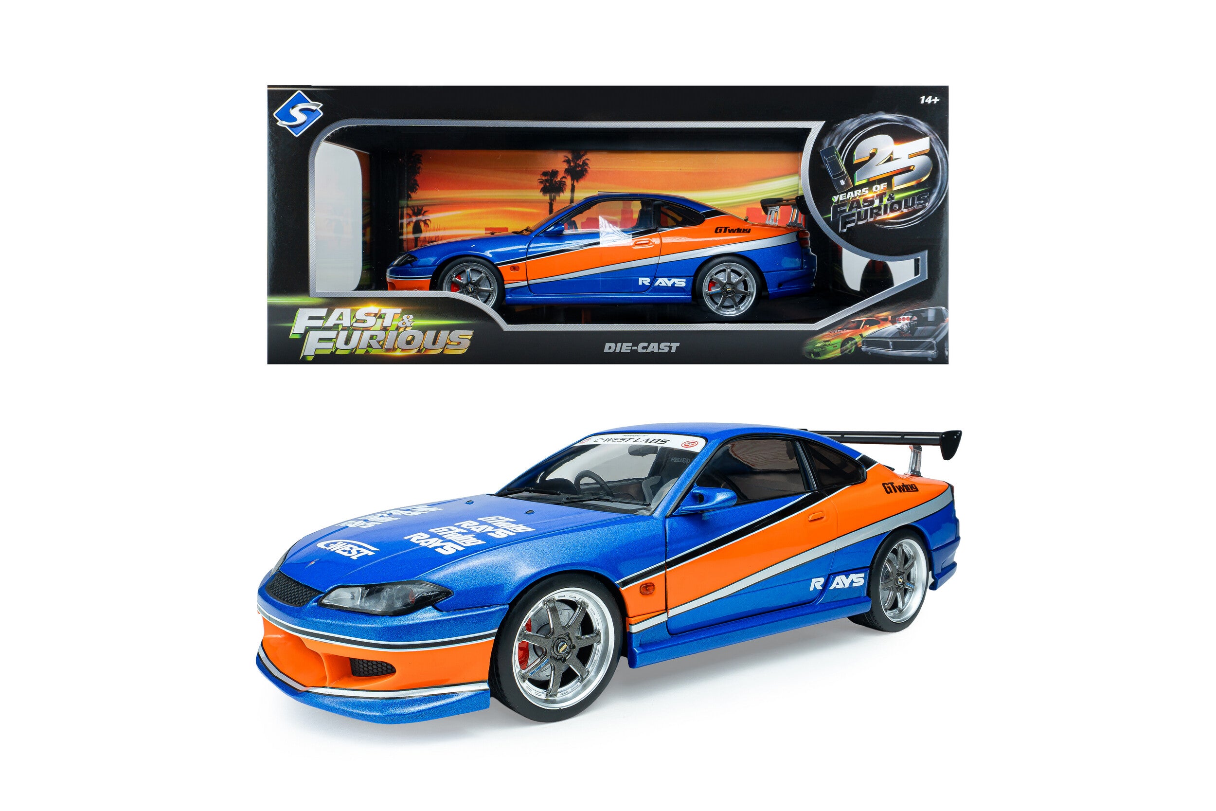 Solido Diecast - 1:18 HAN'S NISSAN SILVIA (S15) SPEC-S MONA LISA 1999 - FAST & FURIOUS III TOKYO DRIFT - BLUE/ORANGE - S1812205A
