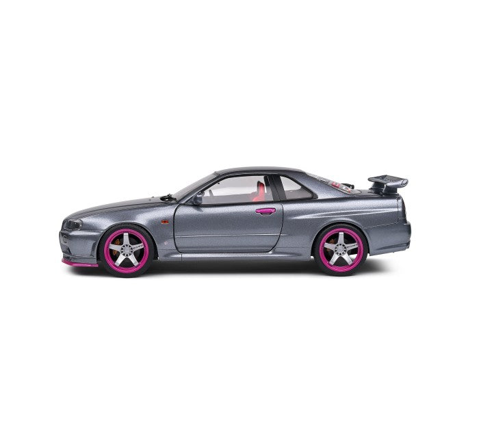 SOLIDO 1:18 Scale Diecast - 1999 Nissan Skyline GT-R (R34), Grey/Purple - S1804310