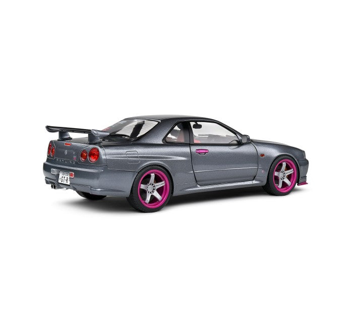 SOLIDO 1:18 Scale Diecast - 1999 Nissan Skyline GT-R (R34), Grey/Purple - S1804310