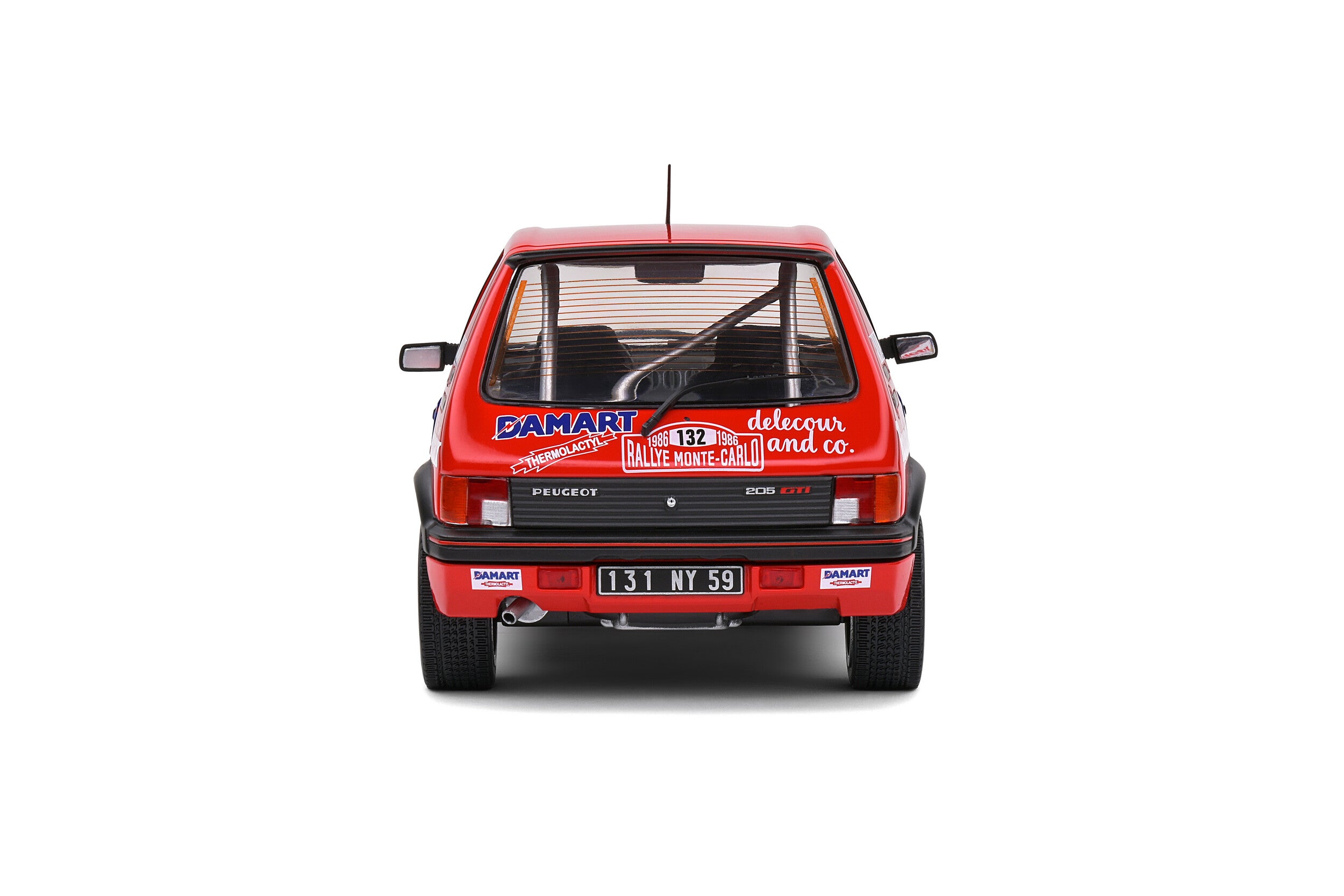 Solido 1:18 Diecast Model - Peugeot 205 Rallye GTi 1.6L – Rallye Monte Carlo – 1986 – #132 Delecour/Pauwels